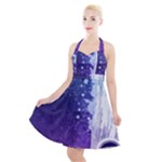 Purple Splash Halter Party Swing Dress 