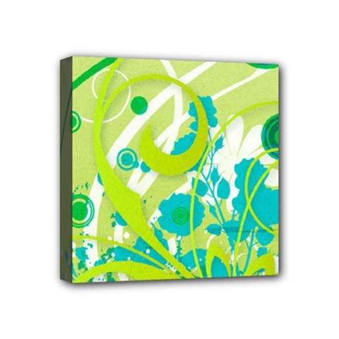 Green Blue Flower Art Mini Canvas 4  x 4  (Stretched) from ArtsNow.com