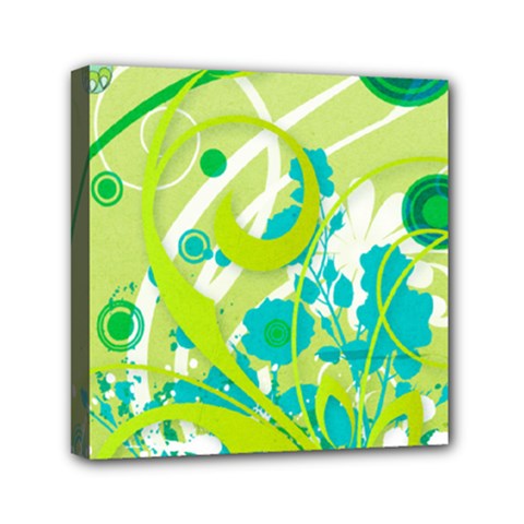 Green Blue Flower Art Mini Canvas 6  x 6  (Stretched) from ArtsNow.com