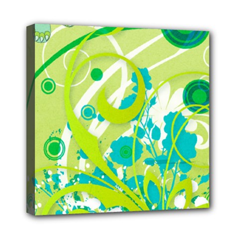 Green Blue Flower Art Mini Canvas 8  x 8  (Stretched) from ArtsNow.com