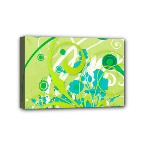 Green Blue Flower Art Mini Canvas 6  x 4  (Stretched) from ArtsNow.com