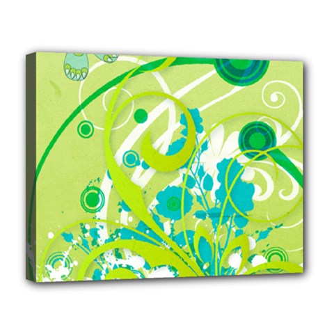 Green Blue Flower Art Canvas 14  x 11  (Stretched) from ArtsNow.com