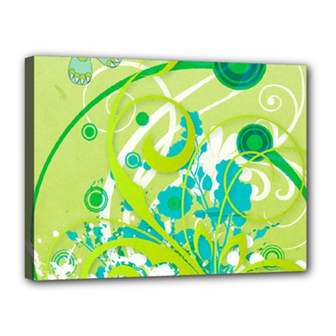 Green Blue Flower Art Canvas 16  x 12  (Stretched) from ArtsNow.com