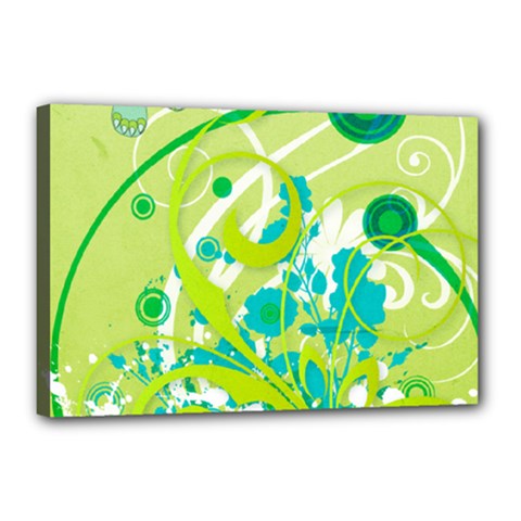 Green Blue Flower Art Canvas 18  x 12  (Stretched) from ArtsNow.com