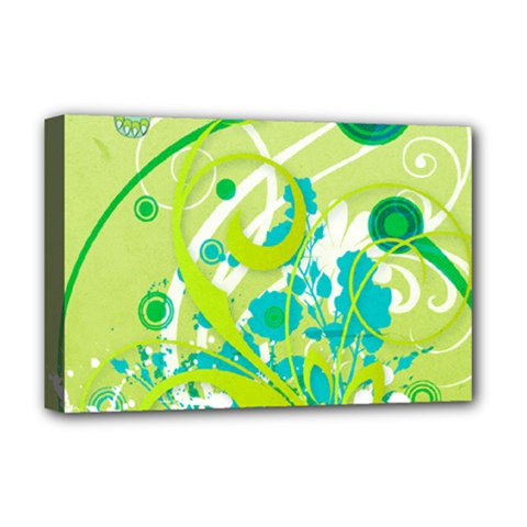 Green Blue Flower Art Deluxe Canvas 18  x 12  (Stretched) from ArtsNow.com