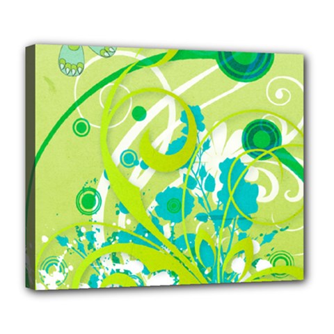 Green Blue Flower Art Deluxe Canvas 24  x 20  (Stretched) from ArtsNow.com