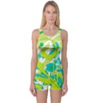 Green Blue Flower Art One Piece Boyleg Swimsuit