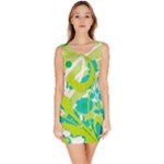 Green Blue Flower Art Bodycon Dress