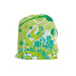 Green Blue Flower Art Drawstring Pouch (Large)