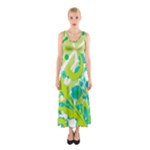 Green Blue Flower Art Sleeveless Maxi Dress