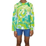 Green Blue Flower Art Kids  Long Sleeve Swimwear