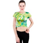 Green Blue Flower Art Crew Neck Crop Top