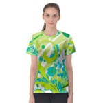 Green Blue Flower Art Women s Sport Mesh Tee