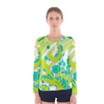 Green Blue Flower Art Women s Long Sleeve Tee