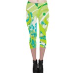 Green Blue Flower Art Capri Leggings 