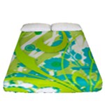 Green Blue Flower Art Fitted Sheet (Queen Size)