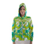 Green Blue Flower Art Women s Hooded Windbreaker