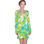 Green Blue Flower Art Long Sleeve Nightdress