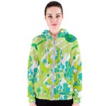 Green Blue Flower Art Women s Zipper Hoodie