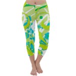 Green Blue Flower Art Capri Winter Leggings 