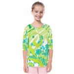 Green Blue Flower Art Kids  Quarter Sleeve Raglan Tee