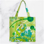 Green Blue Flower Art Zipper Grocery Tote Bag