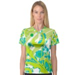 Green Blue Flower Art V-Neck Sport Mesh Tee