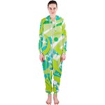 Green Blue Flower Art Hooded Jumpsuit (Ladies)