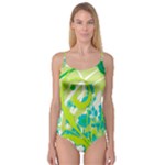 Green Blue Flower Art Camisole Leotard 