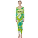 Green Blue Flower Art Long Sleeve Catsuit