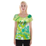 Green Blue Flower Art Cap Sleeve Top