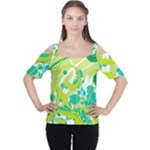 Green Blue Flower Art Cutout Shoulder Tee