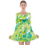 Green Blue Flower Art Long Sleeve Skater Dress