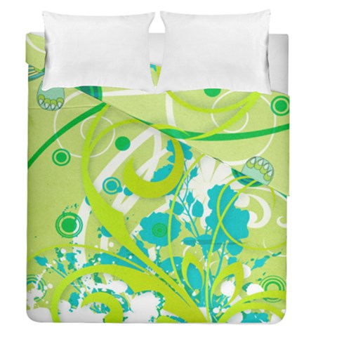 Green Blue Flower Art Duvet Cover Double Side (Queen Size) from ArtsNow.com