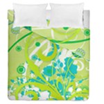 Green Blue Flower Art Duvet Cover Double Side (Queen Size)