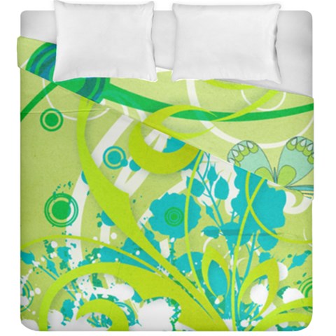 Green Blue Flower Art Duvet Cover Double Side (King Size) from ArtsNow.com