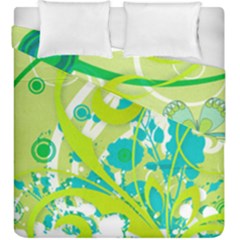 Green Blue Flower Art Duvet Cover Double Side (King Size) from ArtsNow.com