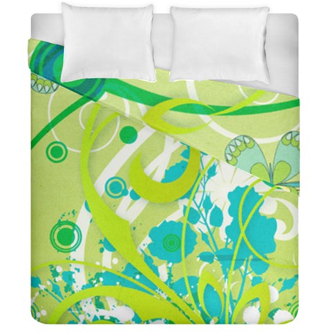 Green Blue Flower Art Duvet Cover Double Side (California King Size) from ArtsNow.com