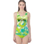 Green Blue Flower Art One Piece Swimsuit