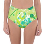 Green Blue Flower Art Reversible High-Waist Bikini Bottoms