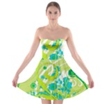 Green Blue Flower Art Strapless Bra Top Dress