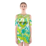 Green Blue Flower Art Shoulder Cutout One Piece Dress