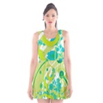 Green Blue Flower Art Scoop Neck Skater Dress