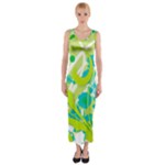 Green Blue Flower Art Fitted Maxi Dress