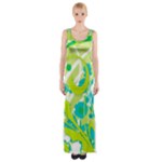 Green Blue Flower Art Maxi Thigh Split Dress