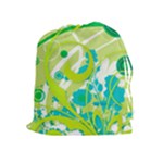 Green Blue Flower Art Drawstring Pouch (XL)