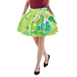 Green Blue Flower Art A-Line Pocket Skirt