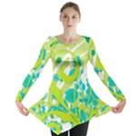 Green Blue Flower Art Long Sleeve Tunic 