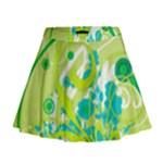 Green Blue Flower Art Mini Flare Skirt