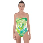 Green Blue Flower Art Tie Back One Piece Swimsuit